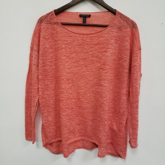 Eileen Fisher Womens Linen Blend Knit Top Size S Pink Beachy Casual Mature - Picture 1 of 8